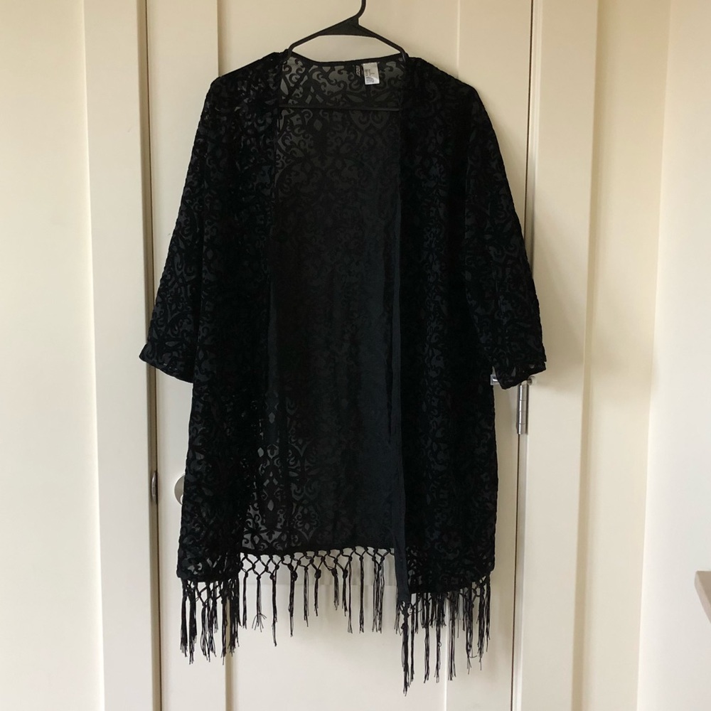 Black velvet cardigan with tassles